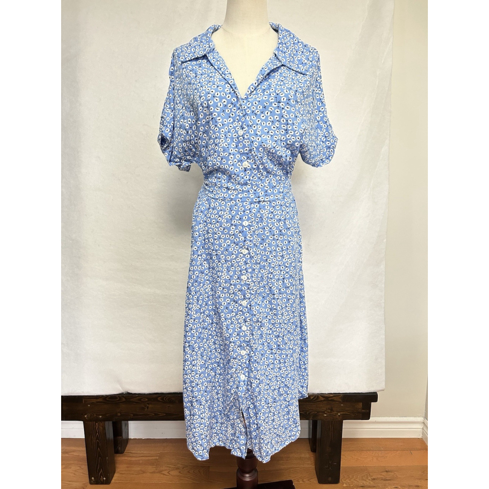 Floral Beth Dutton Style Button Up Cowgirl Country Cottagecore Midi Dress LG